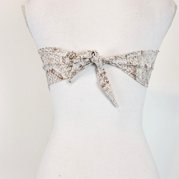 NEW!! PILYQ SIZE S Bandeau Bikini Top Swimwear Snake White Beige w/ Halter Strap - Picture 3 of 8